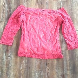Off shoulder pink lace top
